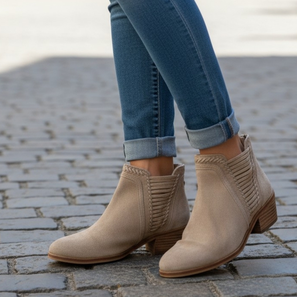 Vince Camuto Pippsy Lattice Side Foxy Suede Leather Booties Ankle Boots Fall